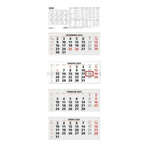 4-monatskalender rot 2025 - 31x13,5 - mit kopftafel - datumsschieber - faltbar - 964-0011 Neumann verlage gmbh & co