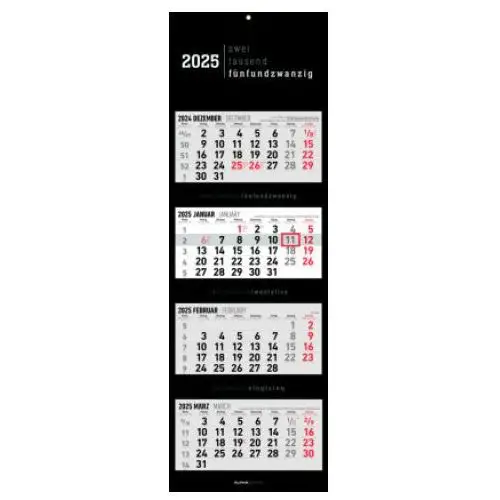 Alpha edition 4-monatskalender black 2025 - büro-kalender 33x20 cm (geschlossen), 33x100 (geöffnet) - faltbar - mit datumsschieber