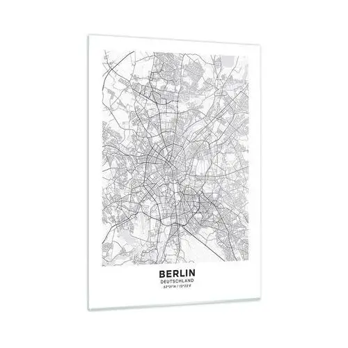 Obraz na Szkle Arttor 50x70 cm - Kwiat Berlina - Miasto, Mapa Miasta, Berlin, Grafika, Niemcy, Do Salonu, Do Sypialni, Biały, Czarny, Pionowy, Szkło
