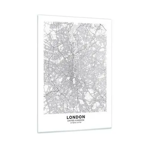 Obraz na Szkle Arttor 50x70 cm - Mapa londyńskiego labiryntu - Miasto, Mapa Miasta, Londyn, Grafika, Anglia, Do Salonu, Do Sypialni, Biały, Czarny, P