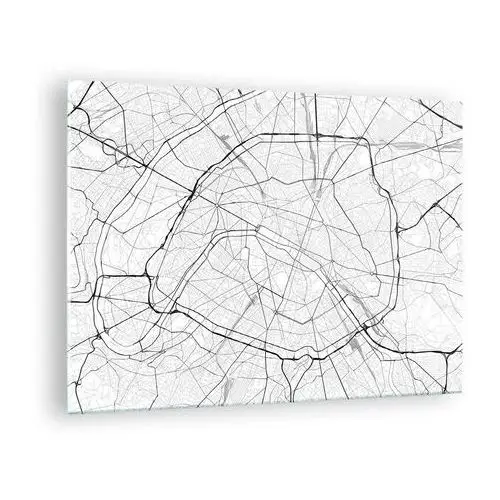 Obraz na szkle 70x50 cm - kwiat paryża - miasto, mapa miasta, paryż, grafika, francja, do salonu, do sypialni, biały, czarny, poziomy, szkło, Arttor