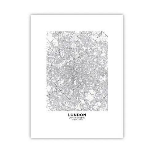 Plakat Arttor 30x40 cm - Mapa londyńskiego labiryntu - Miasto, Mapa Miasta, Londyn, Grafika, Anglia, Do Salonu, Do Sypialni, Biały, Czarny, Pionowy