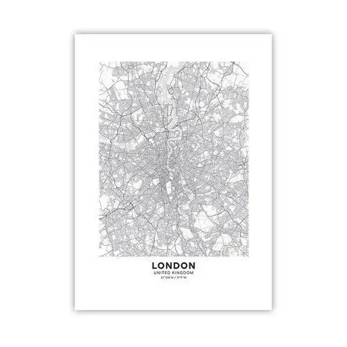 Plakat Arttor 50x70 cm - Mapa londyńskiego labiryntu - Miasto, Mapa Miasta, Londyn, Grafika, Anglia, Do Salonu, Do Sypialni, Biały, Czarny, Pionowy
