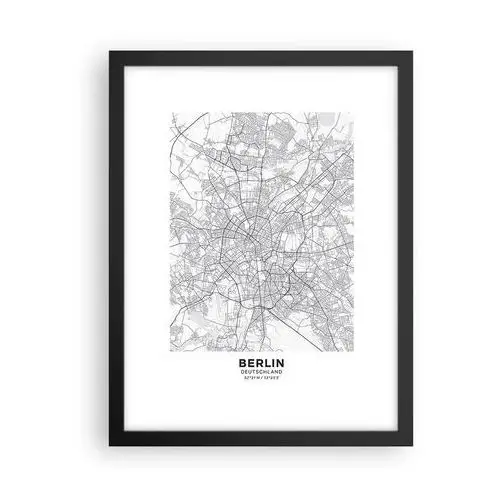 Plakat w ramie Arttor 30x40 cm - Kwiat Berlina - Rama Czarna - Miasto, Mapa Miasta, Berlin, Grafika, Niemcy, Do Salonu, Do Sypialni, Biały, Czarny