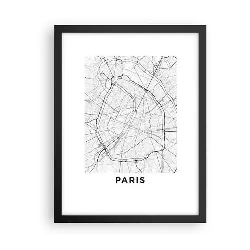 Plakat w ramie Arttor 30x40 cm - Kwiat Paryża - Rama Czarna - Miasto, Mapa Miasta, Paryż, Grafika, Francja, Do Salonu, Do Sypialni, Biały, Czarny, P