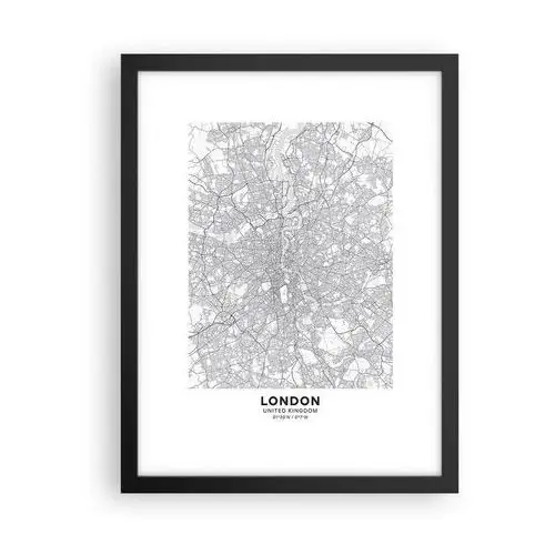 Plakat w ramie Arttor 30x40 cm - Mapa londyńskiego labiryntu - Rama Czarna - Miasto, Mapa Miasta, Londyn, Grafika, Anglia, Do Salonu, Do Sypialni, B
