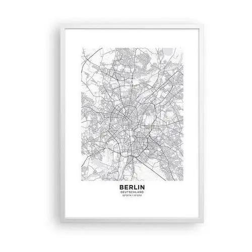 Arttor Plakat w ramie 50x70 cm - kwiat berlina - rama biała - miasto, mapa miasta, berlin, grafika, niemcy, do salonu, do sypialni, biały, czarny, pi