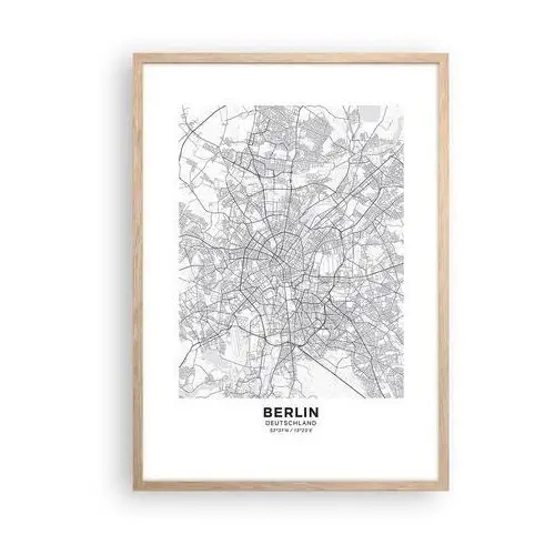 Plakat w ramie 50x70 cm - kwiat berlina - rama jasny dąb - miasto, mapa miasta, berlin, grafika, niemcy, do salonu, do sypialni, biały, czarny Arttor
