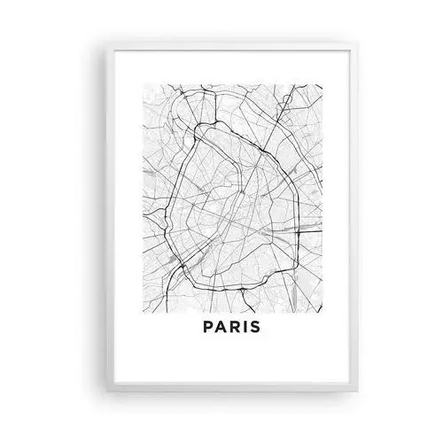 Plakat w ramie Arttor 50x70 cm - Kwiat Paryża - Rama Biała - Miasto, Mapa Miasta, Paryż, Grafika, Francja, Do Salonu, Do Sypialni, Biały, Czarny, Pio