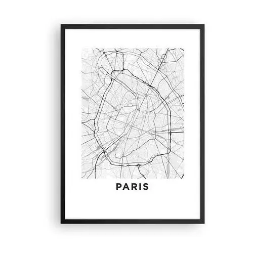 Plakat w ramie 50x70 cm - kwiat paryża - rama czarna - miasto, mapa miasta, paryż, grafika, francja, do salonu, do sypialni, biały, czarny, p Arttor