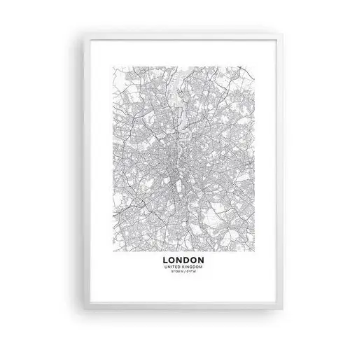Plakat w ramie 50x70 cm - mapa londyńskiego labiryntu - rama biała - miasto, mapa miasta, londyn, grafika, anglia, do salonu, do sypialni, bia Arttor