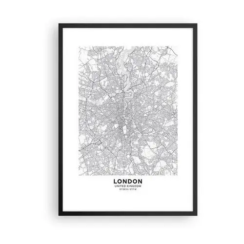 Arttor Plakat w ramie 50x70 cm - mapa londyńskiego labiryntu - rama czarna - miasto, mapa miasta, londyn, grafika, anglia, do salonu, do sypialni, b