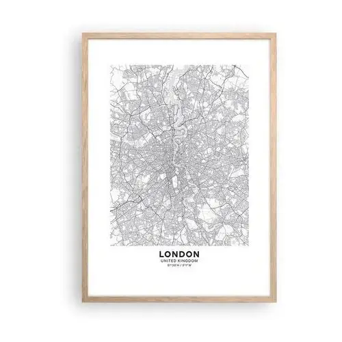 Plakat w ramie Arttor 50x70 cm - Mapa londyńskiego labiryntu - Rama Jasny dąb - Miasto, Mapa Miasta, Londyn, Grafika, Anglia, Do Salonu, Do Sypialni