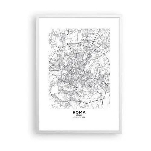 Plakat w ramie 50x70 cm - rzymski krąg - rama biała - miasto, mapa miasta, rzym, grafika, włochy, do salonu, do sypialni, biały, czarny, piono Arttor