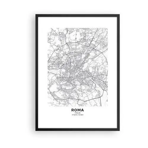 Plakat w ramie Arttor 50x70 cm - Rzymski krąg - Rama Czarna - Miasto, Mapa Miasta, Rzym, Grafika, Włochy, Do Salonu, Do Sypialni, Biały, Czarny, Pio