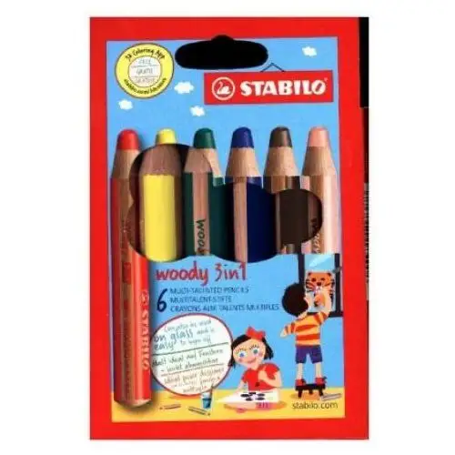 Buntstift, Wasserfarbe & Wachsmalkreide - STABILO woody 3 in 1 - 6er Pack - mit 6 verschiedenen Farben