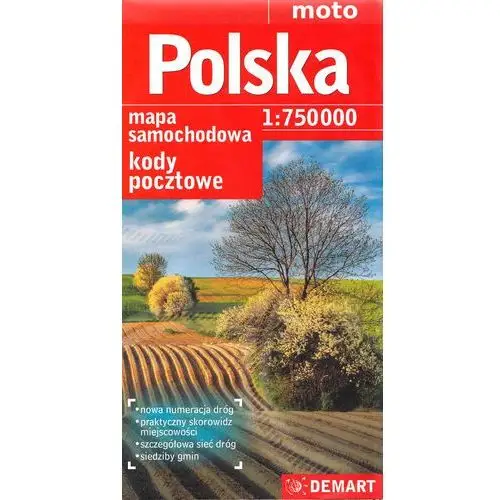 Polska. mapa drogowa z kodami pocztowymi Demart
