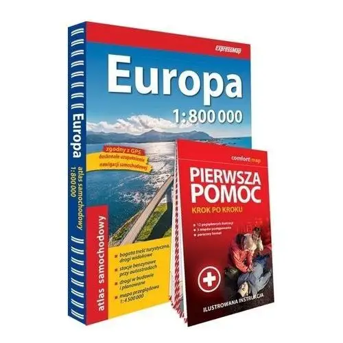 Europa atlas samochodowy 1:800 000 + Pierwsza pomoc - krok po kroku - ilustrowana instrukcja