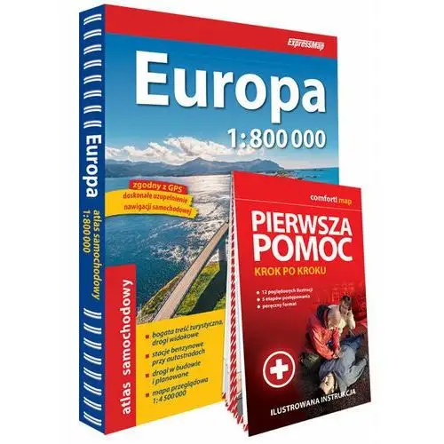 Europa atlas samochodowy 1:800 000 + Pierwsza pomoc – krok po kroku – ilustrowana instrukcja