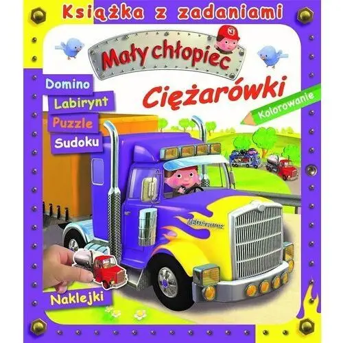Mały chłopiec. książka z zadaniami. ciężarówki