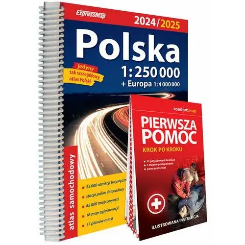 Polska. Atlas samochodowy 1:250 000 + instrukcja pierwszej pomocy