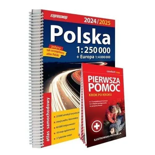 Polska atlas samochodowy 2024/25 + instrukcja pierwszej pomocy 1:250 000