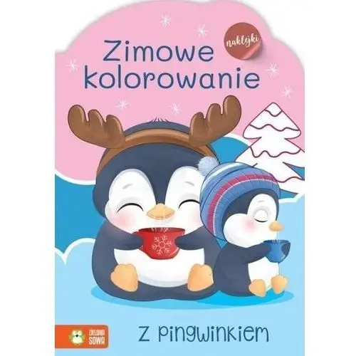 Zielona sowa Zimowe kolorowanie z pingwinem